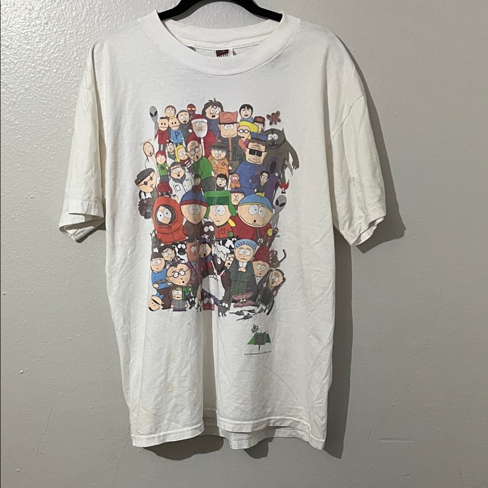 White Short Sleeve Graphic Tee with Cartoon Character Collage